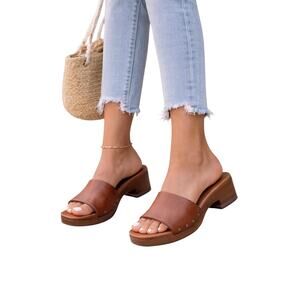 Splendid Brown Slide Sandals Platform Wood Look Heel Size 10